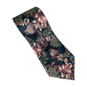 vtg Surrey Mens Tie Navy Blue Floral Paisley 100% Silk USA Italian Fabric 55.5X4